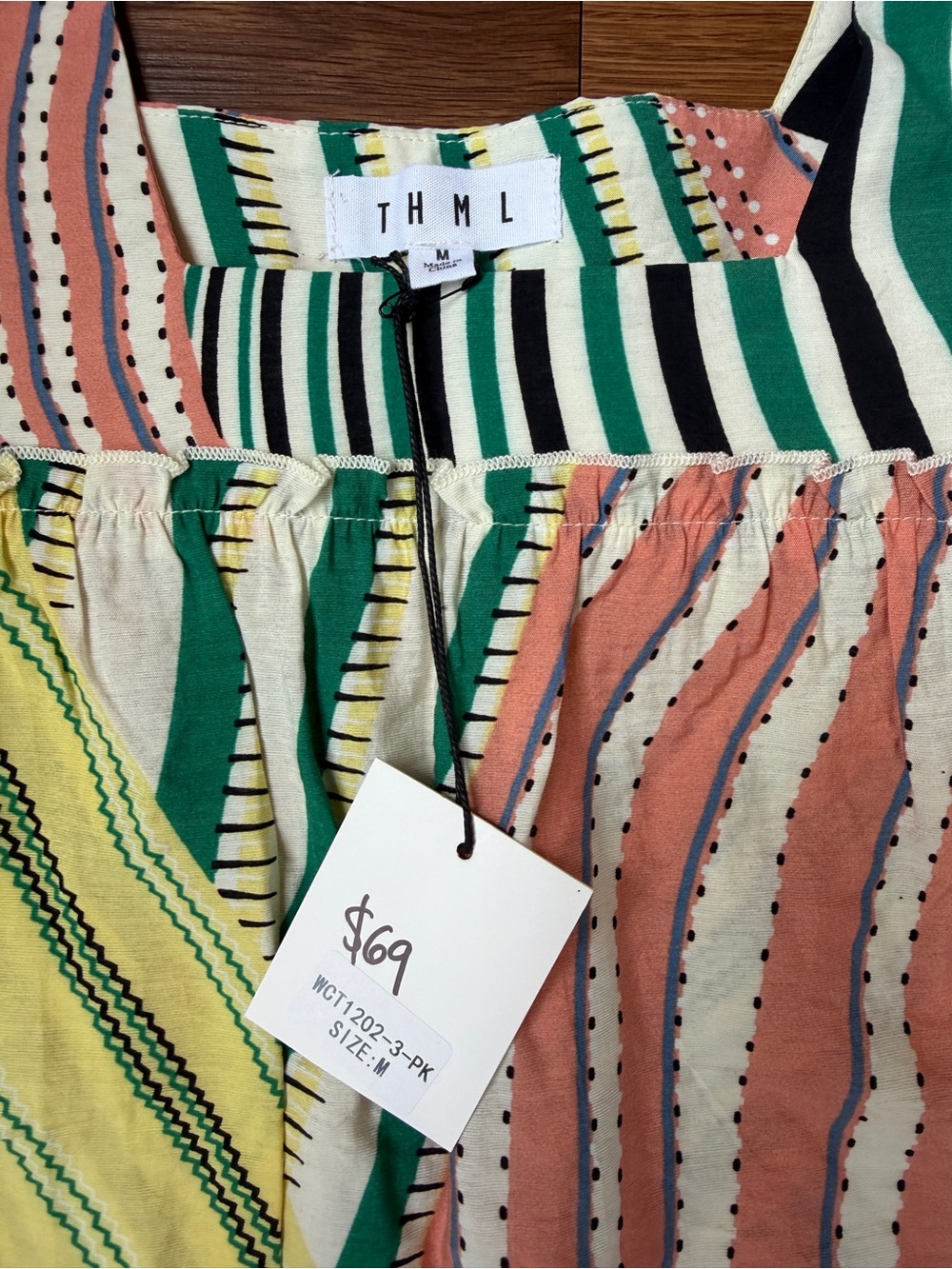 THML Colorblock Striped Flutter Sleeve Blouse - Coral, Green & Yellow - Picture 3 of 3